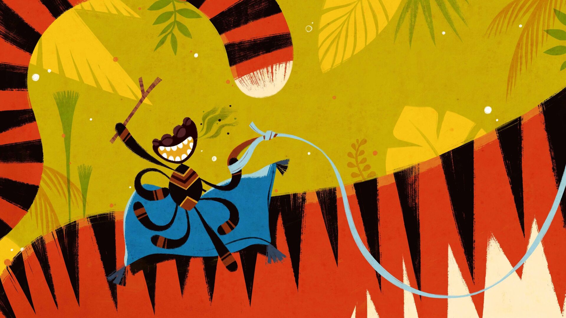 Anansi de spin zit op de rug van Tijger
